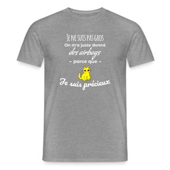 Cadeau humour chat je ne suis pas gros - T-shirt homme - graphite chiné - Devant - AI Model Male 178 light (178cm)