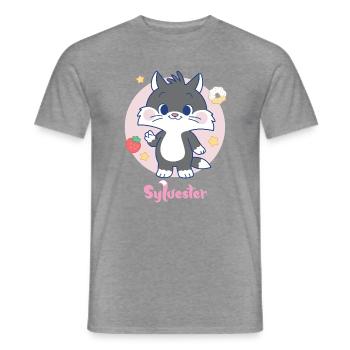 Looney Tunes X Gokko Sylvester Mit Sternchen - Männer T-Shirt - Graphit meliert - Vorne - AI Model Male 178 light (178cm)