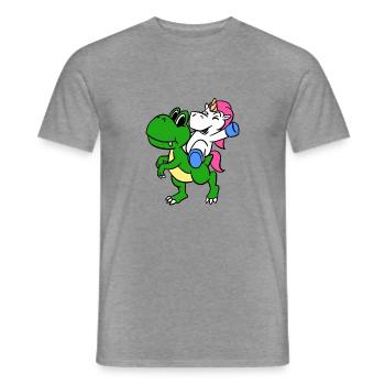 Unicorn Riding T-Rex Funny Magical Unicorn - Men's T-Shirt - graphite heather - Front - AI Model Male 178 light (178cm)