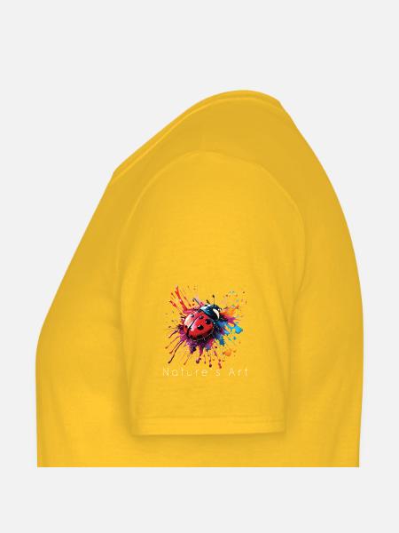 Colorful Ladybug Design, Nature's Art, White Text - Men's T-Shirt - yellow - Left