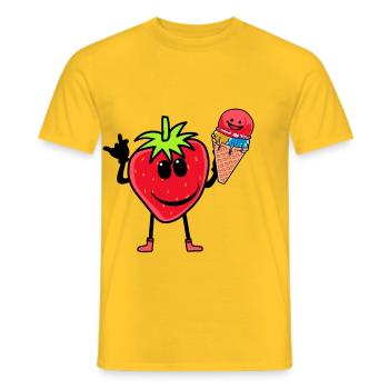Erdbeerer Erdbeere Eis Eiscrem Eiskrem Kinder - Männer T-Shirt - Gelb - Vorne - AI Model Male 178 dark (178cm)