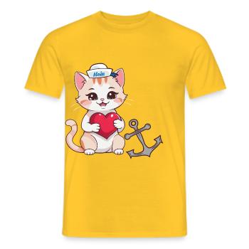 Moin chat maritime chats marin ahoy - T-shirt homme - jaune - Devant - AI Model Male 178 dark (178cm)