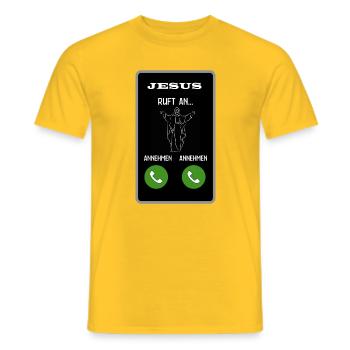 Jesus ruft an - Männer T-Shirt - Gelb - Vorne - AI Model Male 178 dark (178cm)