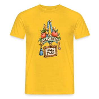Ornate Hall Pass School Teacher Apples Pencils - Men's T-Shirt - yellow - Front - AI Model Male 178 dark (178cm)