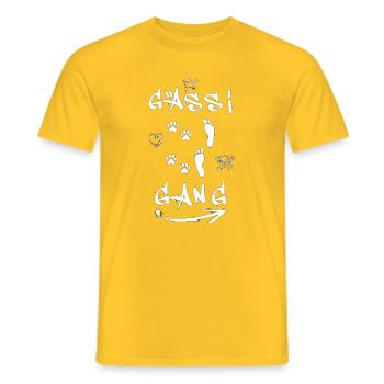 Hund Mensch Gassi Gang  - Männer T-Shirt - Gelb - Vorne - AI Model Male 178 dark (178cm)