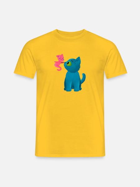 Cute Cat and Ghost - Männer T-Shirt - Gelb