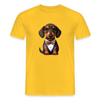 Dachshund Dogs with suit Dog Dachshund puppy - Men's T-Shirt - yellow - Front - AI Model Male 178 dark (178cm)