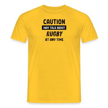 Caution may talk about rugby at any time - Men's T-Shirt - yellow - Front - AI Model Male 178 dark (178cm)