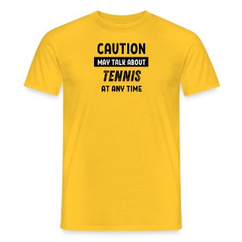 Caution may talk about tennis at any time - Men's T-Shirt - yellow - Front - AI Model Male 178 dark (178cm)