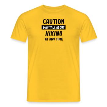 Caution may talk about hiking at any time - Men's T-Shirt - yellow - Front - AI Model Male 178 dark (178cm)