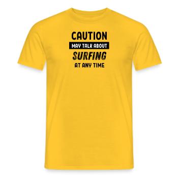 Caution may talk about surfing at any time - Men's T-Shirt - yellow - Front - AI Model Male 178 dark (178cm)