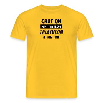 Caution may talk about triathlon at any time - Men's T-Shirt - yellow - Front - AI Model Male 178 dark (178cm)