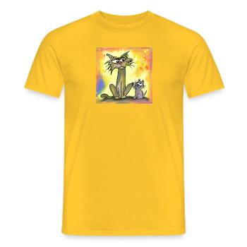 Baby cat and grim old cat - Men's T-Shirt - yellow - Front - AI Model Male 178 dark (178cm)