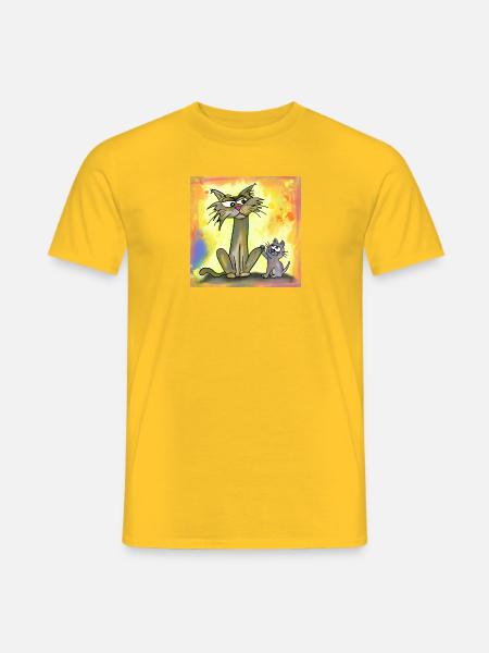 Babykatze und grimmige alte Katze - Männer T-Shirt - Gelb