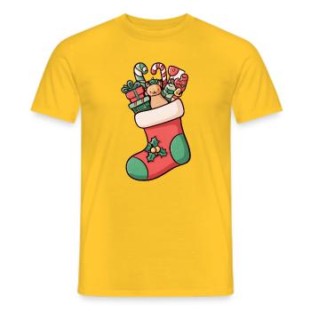 Illustrated Christmas Stocking – Festive and Cute - Men's T-Shirt - yellow - Front - AI Model Male 178 dark (178cm)