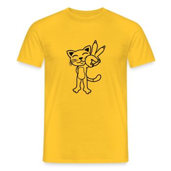 Stehende Katze Peace Zeichen - Männer T-Shirt - Gelb - Vorne - AI Model Male 178 dark (178cm)
