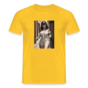 Femme dans une ruelle, ville,IA générée - T-shirt homme - jaune - Devant - AI Model Male 178 dark (178cm)