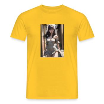 Femme dans une ruelle, ville,Généré AIw - T-shirt homme - jaune - Devant - AI Model Male 178 dark (178cm)