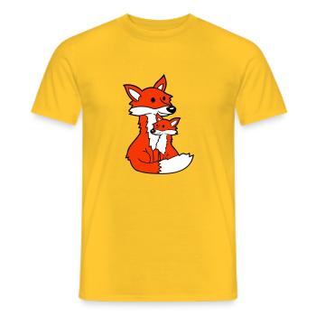 2 Foxes Mother Red Fox Little Child Father Mom - Men's T-Shirt - yellow - Front - AI Model Male 178 dark (178cm)