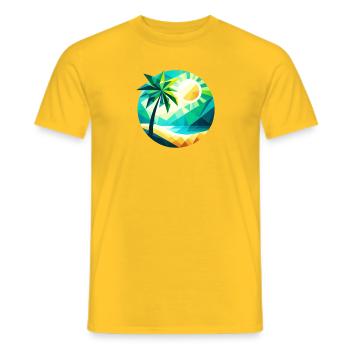 Palme in einer Bucht im Polygon-Stil - Männer T-Shirt - Gelb - Vorne - AI Model Male 178 dark (178cm)