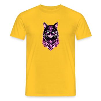 Futuristischer Katzenporträt-Druck - Männer T-Shirt - Gelb - Vorne - AI Model Male 178 dark (178cm)