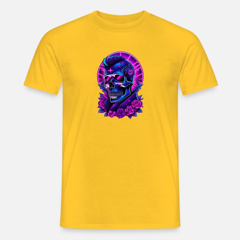 Neon Gothic Skull mit Kopfhörern - Männer T-Shirt - Gelb