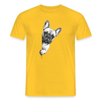  Französische Bulldogge Portrait Neugieriger - Männer T-Shirt - Gelb - Vorne - AI Model Male 178 dark (178cm)