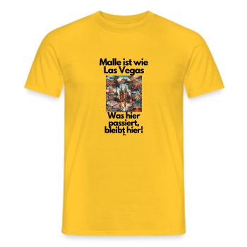 Malle Was auf Mallorca passiert bleibt Mallorca - Männer T-Shirt - Gelb - Vorne - AI Model Male 178 dark (178cm)
