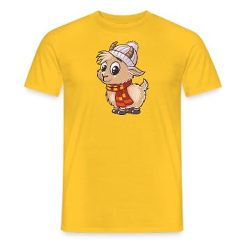 Niedliche Ziege mit Schal und Pudelmütze. - Männer T-Shirt - Gelb - Vorne - AI Model Male 178 dark (178cm)