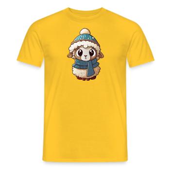 Niedliches Schaf mit Schal und Pudelmütze. - Männer T-Shirt - Gelb - Vorne - AI Model Male 178 dark (178cm)