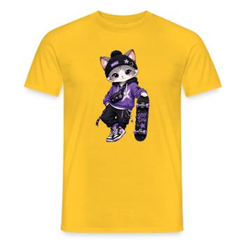 Kitten Miko Skate Purple Stars - Männer T-Shirt - Gelb - Vorne - AI Model Male 178 dark (178cm)