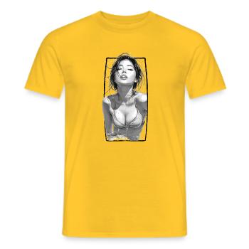 Badehavfrue med ramme - Mænd T-shirt - gul - Foran - AI Model Male 178 dark (178cm)