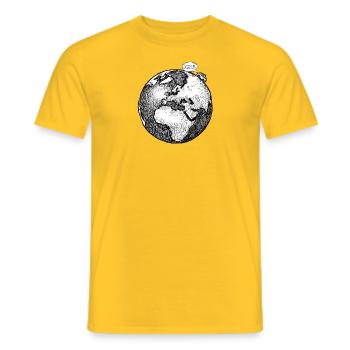 Camper Van Cartoon "sind wir schon da?" - Männer T-Shirt - Gelb - Vorne - AI Model Male 178 dark (178cm)