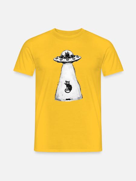 UFO-Katze: Weltraumcharme - Männer T-Shirt - Gelb