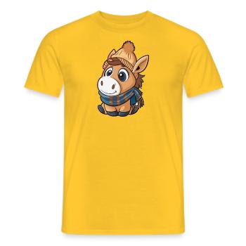 Niedlicher Esel mit Schal und Pudelmütze. - Männer T-Shirt - Gelb - Vorne - AI Model Male 178 dark (178cm)