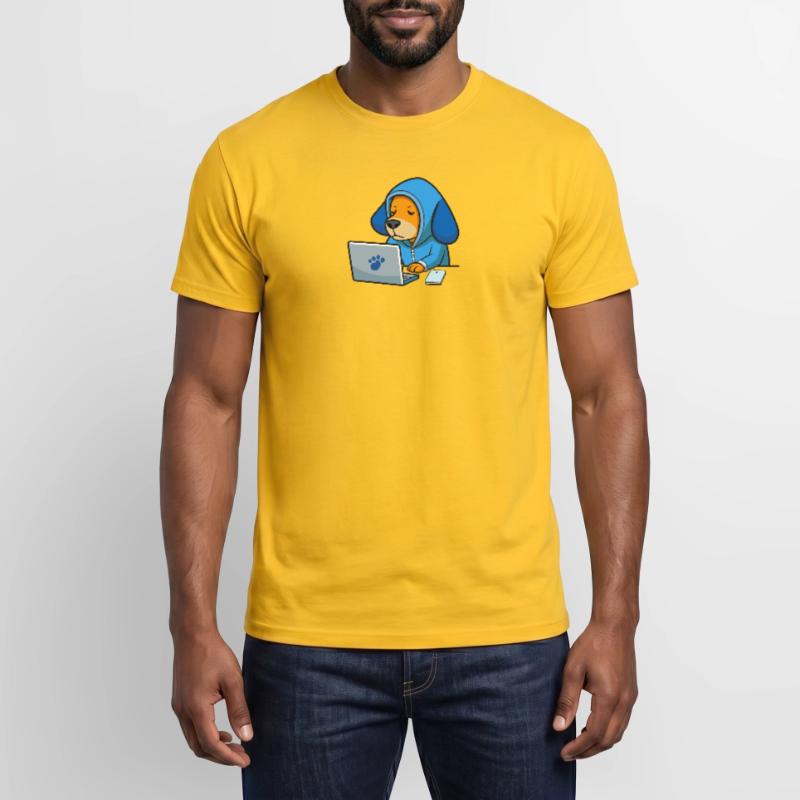 Un chien hacker mignon dort dans un sweat à capuche devant le PC T-shirt homme