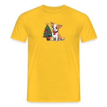 Cute dog celebrating Christmas. - Men's T-Shirt - yellow - Front - AI Model Male 178 dark (178cm)
