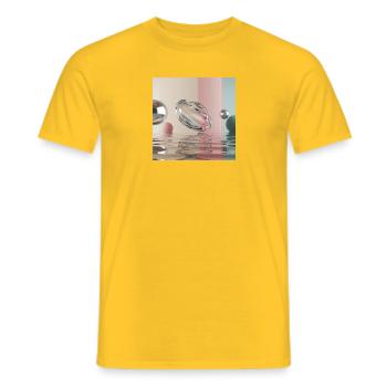 Pastel reflections in an abstract sphere - Men's T-Shirt - yellow - Front - AI Model Male 178 dark (178cm)