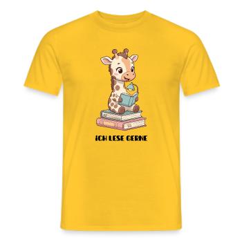Lernende Giraffe mit Lesestapel - Männer T-Shirt - Gelb - Vorne - AI Model Male 178 dark (178cm)
