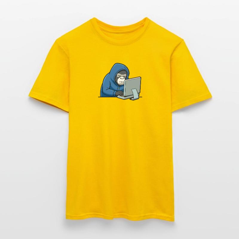 Mignon gorille hacker en sweat à capuche devant le PC T-shirt homme