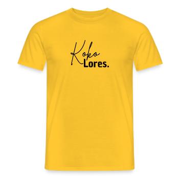 "Koko Lores – Unsinn mit Stil!" - Männer T-Shirt - Gelb - Vorne - AI Model Male 178 dark (178cm)