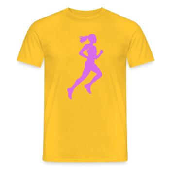 Laufsilhouette in Lila - Männer T-Shirt - Gelb - Vorne - AI Model Male 178 dark (178cm)