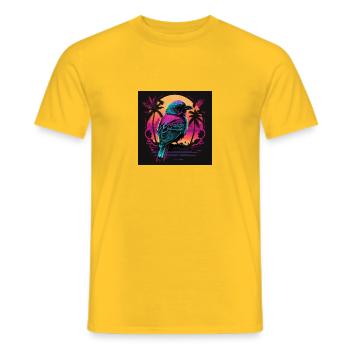 Bird with neon colors, synthwave / 80s - Men's T-Shirt - yellow - Front - AI Model Male 178 dark (178cm)
