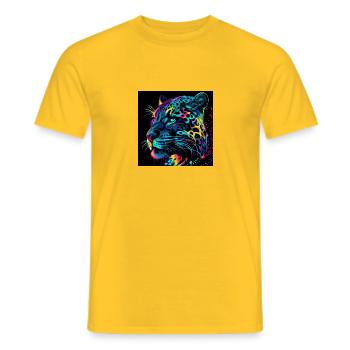 JAGUAR DESIGNER PRINT, UNIQUE DESIGN 2. - Men's T-Shirt - yellow - Front - AI Model Male 178 dark (178cm)