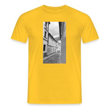 An alley in the black and white old town - Men's T-Shirt - yellow - Front - AI Model Male 178 dark (178cm)