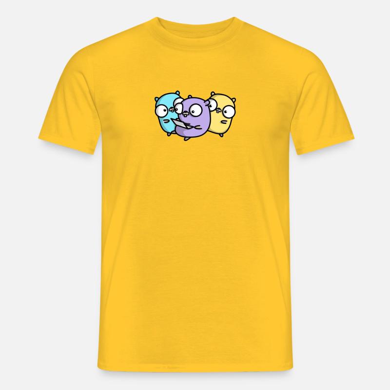 Three cute gophers in pair programming - Men's T-Shirt - yellow
