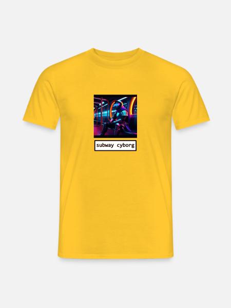 Cyborg in der U-Bahn der Zukunft - Männer T-Shirt - Gelb