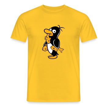 Penguin Eats Three Fish Caught Hunger Delicious - Men's T-Shirt - yellow - Front - AI Model Male 178 dark (178cm)