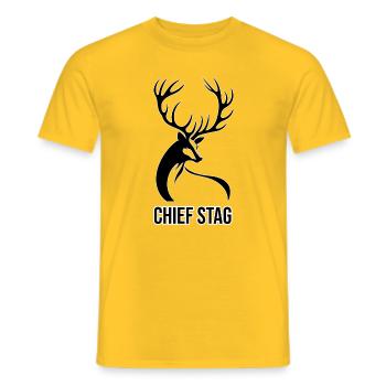 Chief Stag – Kraftvolles Hirsch Motiv für Männer - Men's T-Shirt - yellow - Front - AI Model Male 178 dark (178cm)