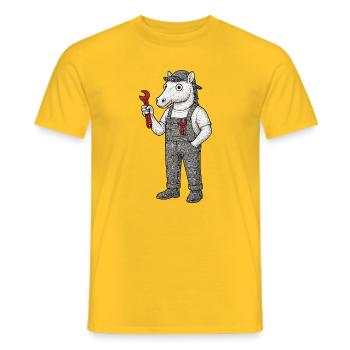Horse Mechanic with Wrench - Men's T-Shirt - yellow - Front - AI Model Male 178 dark (178cm)